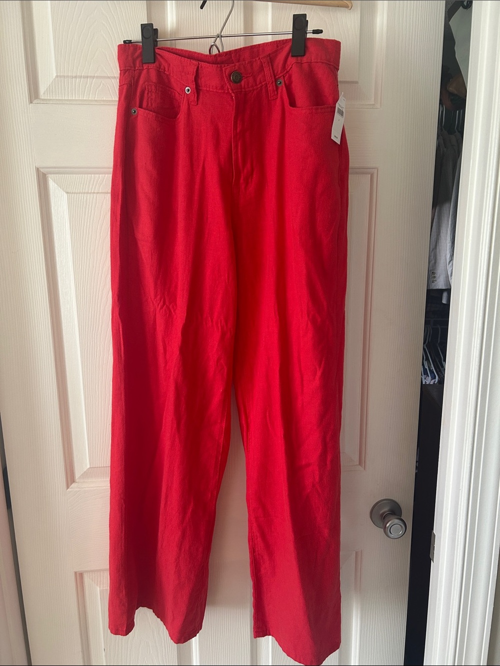 GAP Factory Red High-Rise Linen Blend Wide Leg Pants
